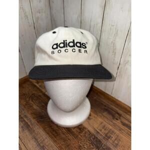 90s Retro Vintage Adidas Soccer Cream/Black Cap Hat Adjustable 100% Cotton ROC